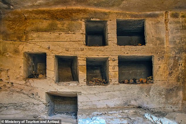 In a separate excavation at Marina el-Alamein, around 60 miles west of Alexandria on the Mediterranean coast, archaeologists uncovered 18 ancient tombs