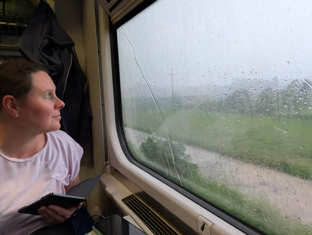 Liz looking out into the rain.