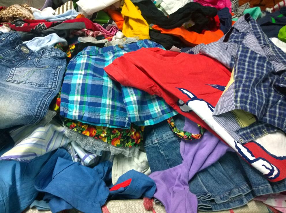 A pile of clothes is shown