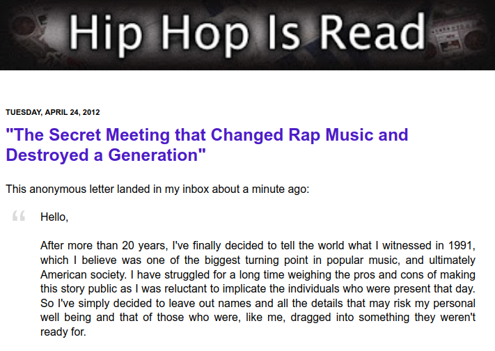 The Secret Meeting that Changed Rap Music and Destroyed a Generation