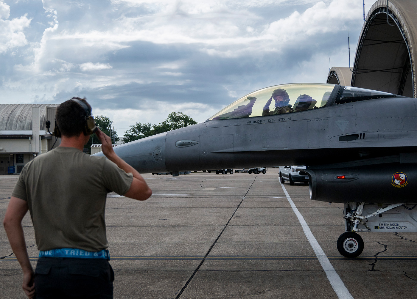An F-16 Fighting Falcon modified for the Viper Experimentation and Next-gen Operations Model – Autonomy Flying Testbed (VENOM) program conducts flight operations during autonomous systems testing June 2026 at Eglin Air Force Base. The VENOM F-16s serve as modified airborne test platforms equipped with specialized hardware, software, and instrumentation designed to enable artificial intelligence agents to pilot the aircraft while human pilots remain in the cockpit to monitor the AI agents and ensure flight and mission systems test objectives are met to rapidly evolve autonomous capabilities.
