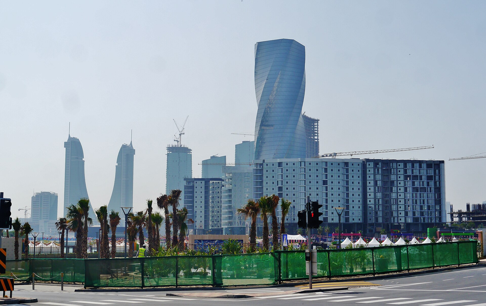 Manama, Bahrain — modern commercial skyline showing high-rise towers in the capital's financial district, twenty-five kilometres from the Saudi causeway
