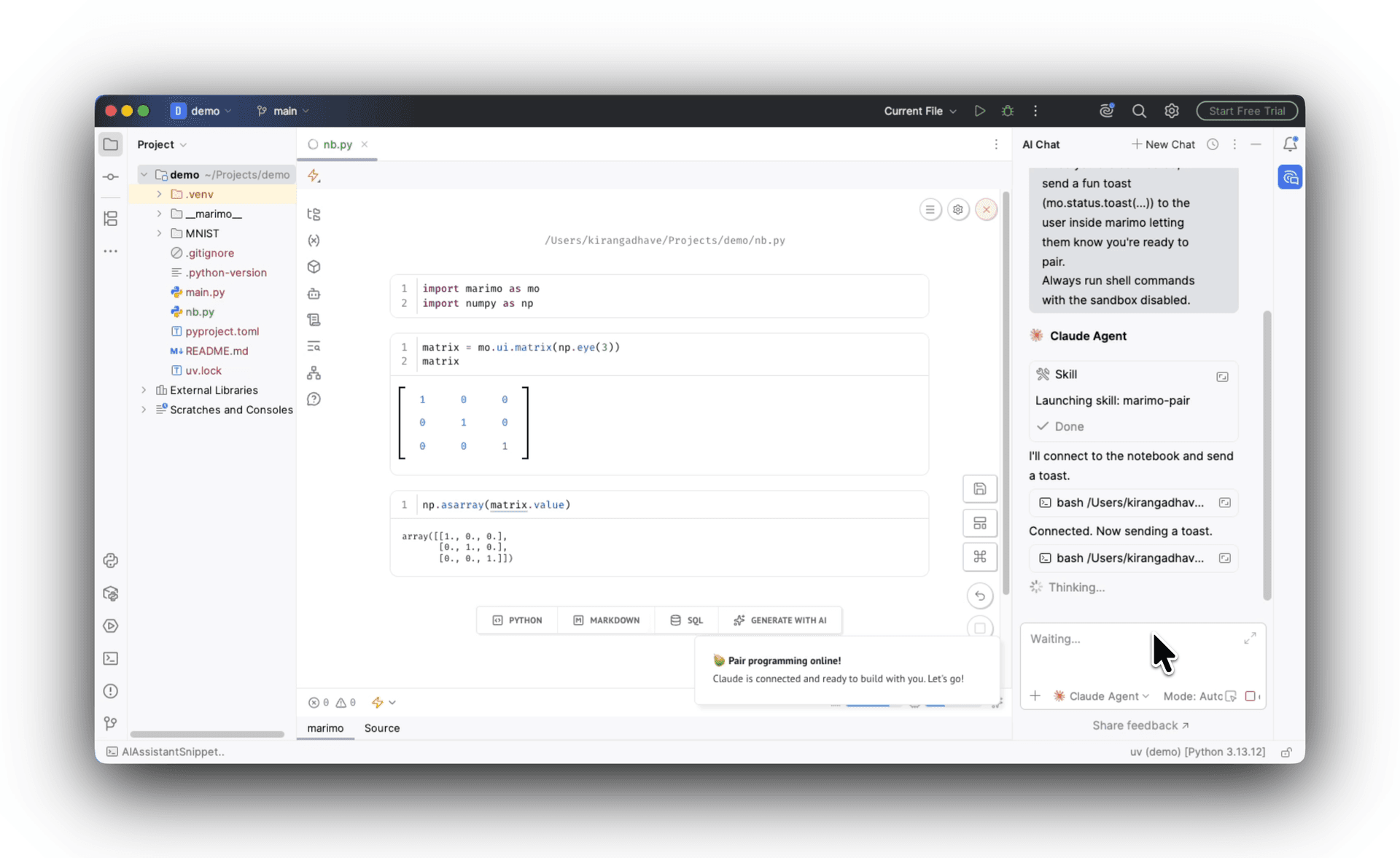 Announcing the marimo plugin for PyCharm