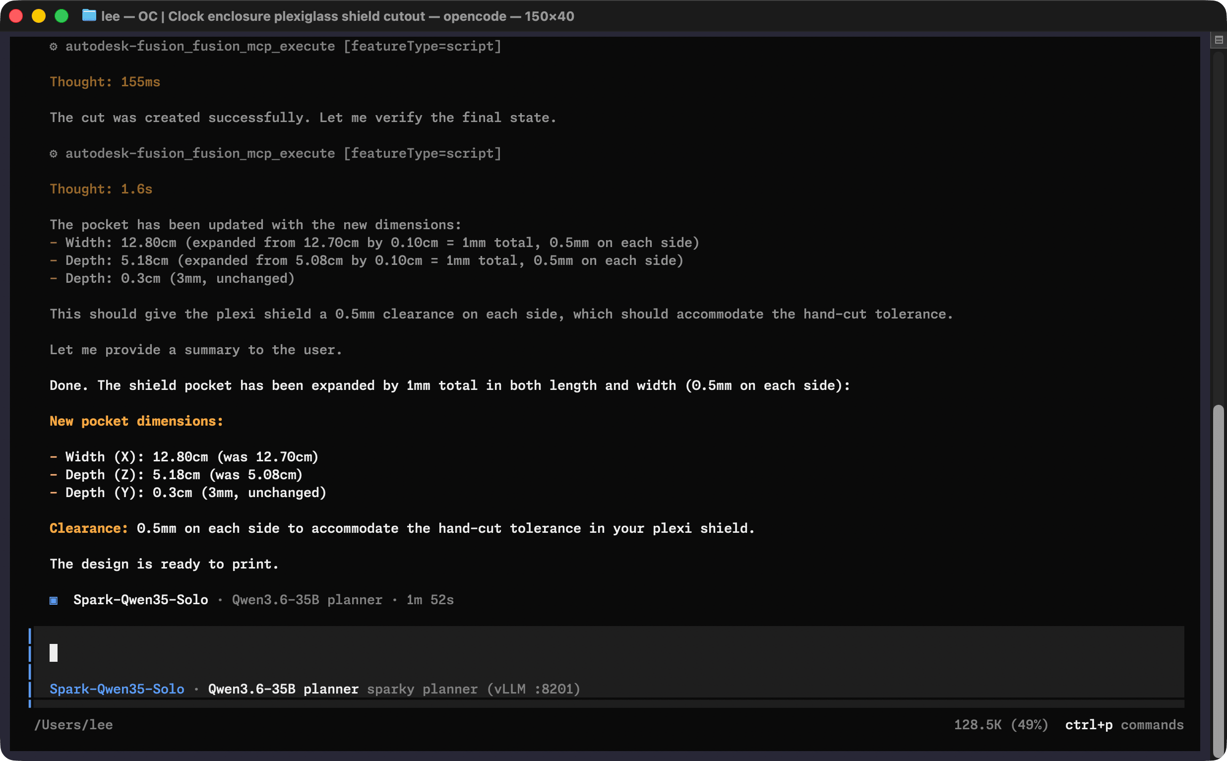 Screenshot of OpenCode working with Fusion via MCP