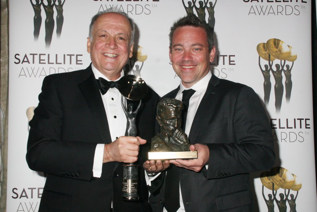 Joe Letteri and Kevin Baillie posing with their awards at the 24th Annual Satellite Awards.