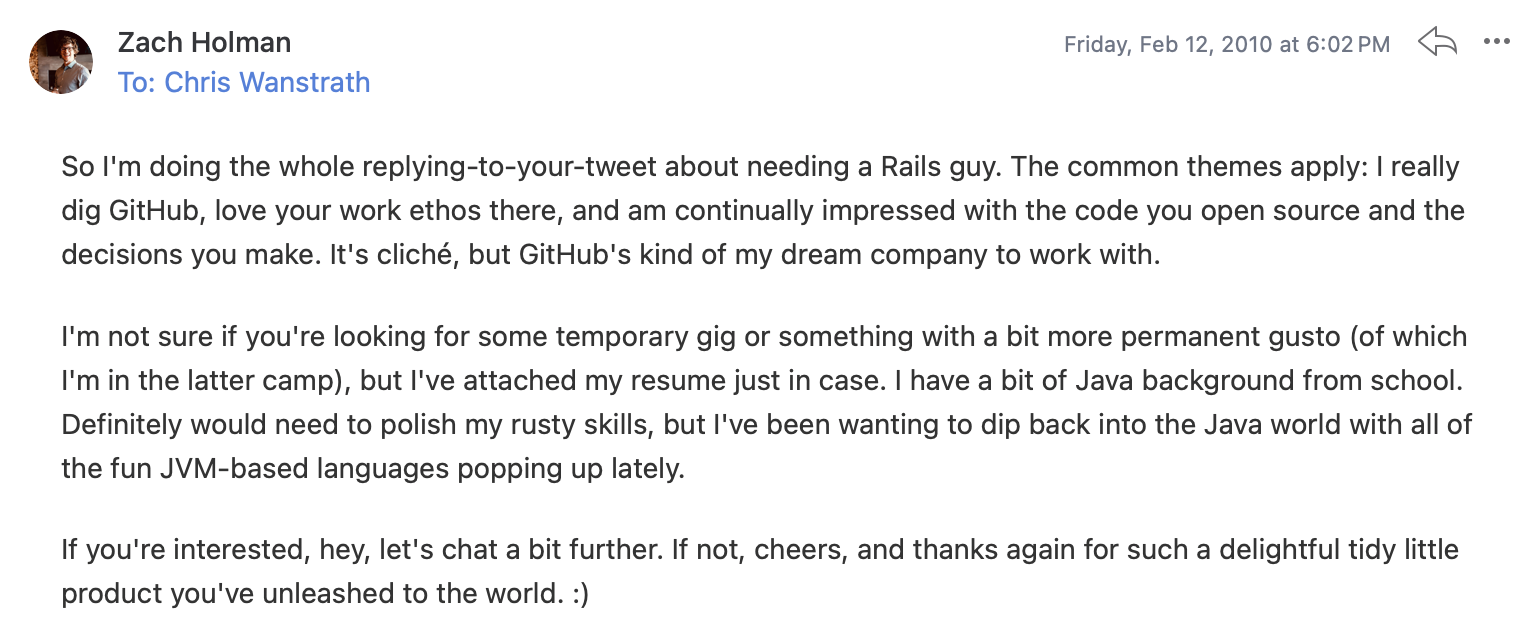 Screenshot of an email