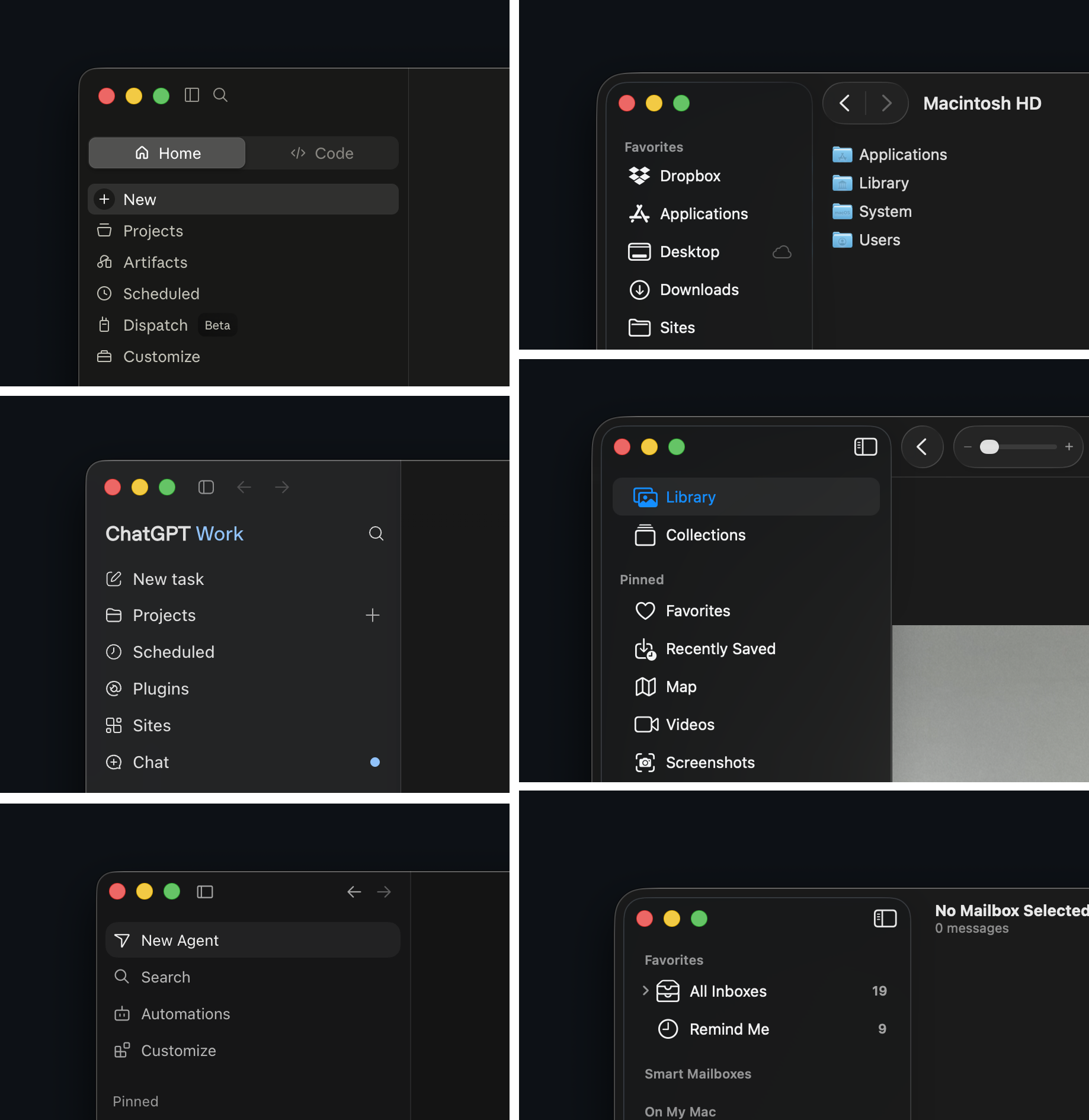 Screenshot of various sidebars from AI tools and apps on macOS. All the AI sidebars have much smaller, thinner icons than what macOS Tahoe provides by default.