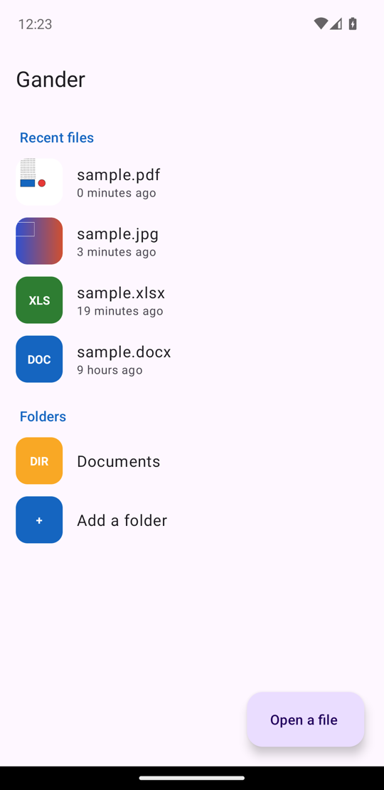 Recent files with thumbnail previews and granted folders