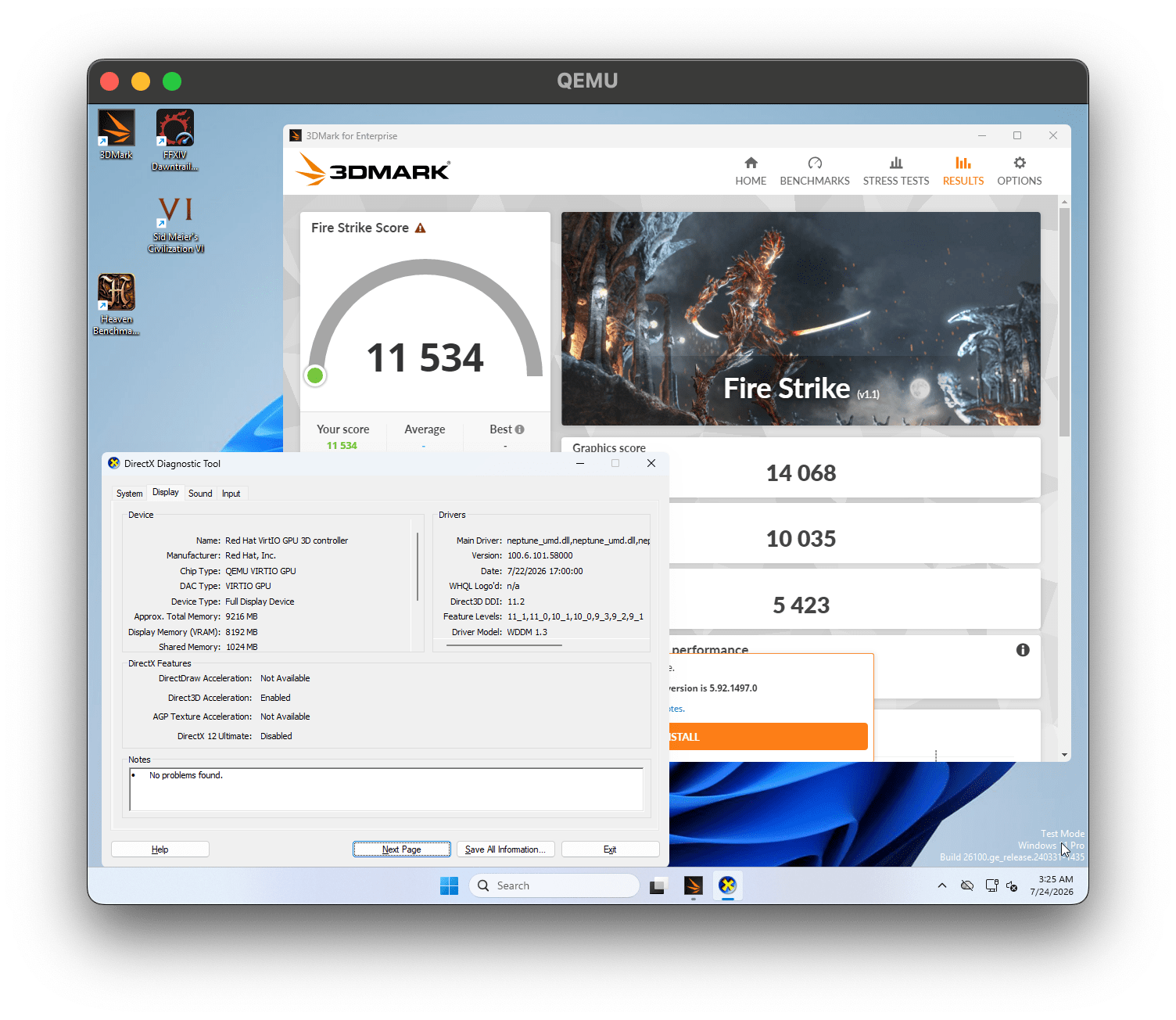 Screenshot of FireStrike result with D3DMetal backend