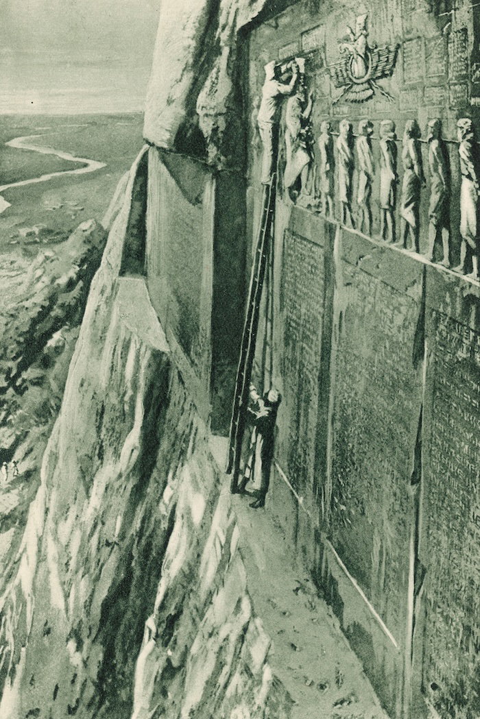 Henry Rawlinson copying the Behistun inscription. Illustration for Arthur Mee’s Story Book, artist unknown, c.1920. Mary Evans Picture Library.