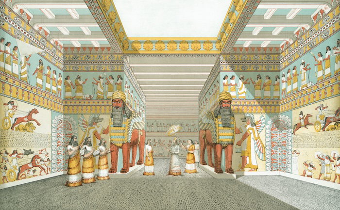 ‘Hall in Assyrian Palace, restored’, from The Monuments of Nineveh. New York Public Library. Public Domain.