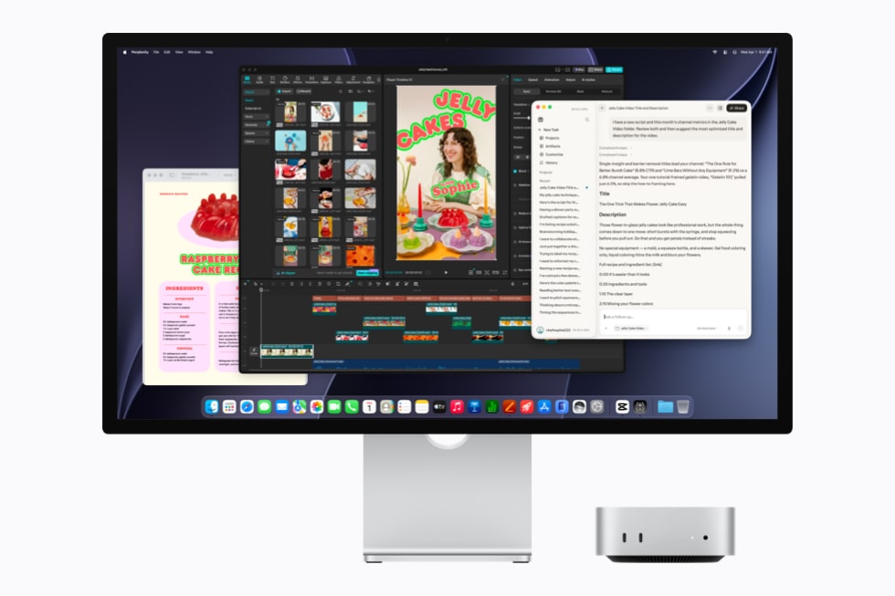 Mac mini with M6 is shown with a display running Perplexity.