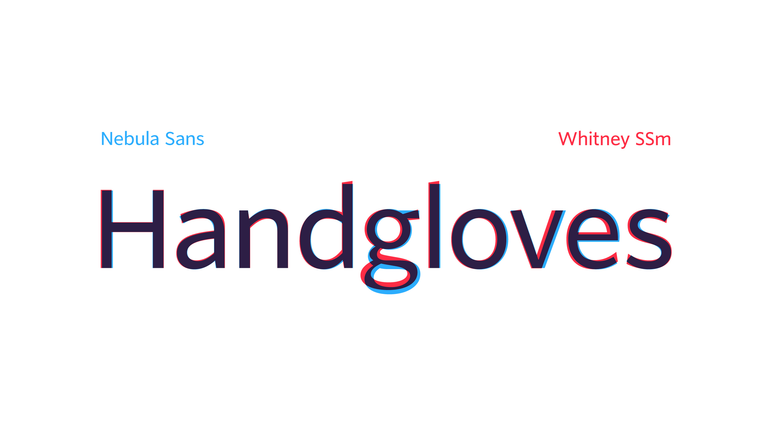 The word 'handgloves' in both fonts, overlayed on each other to show the differences.