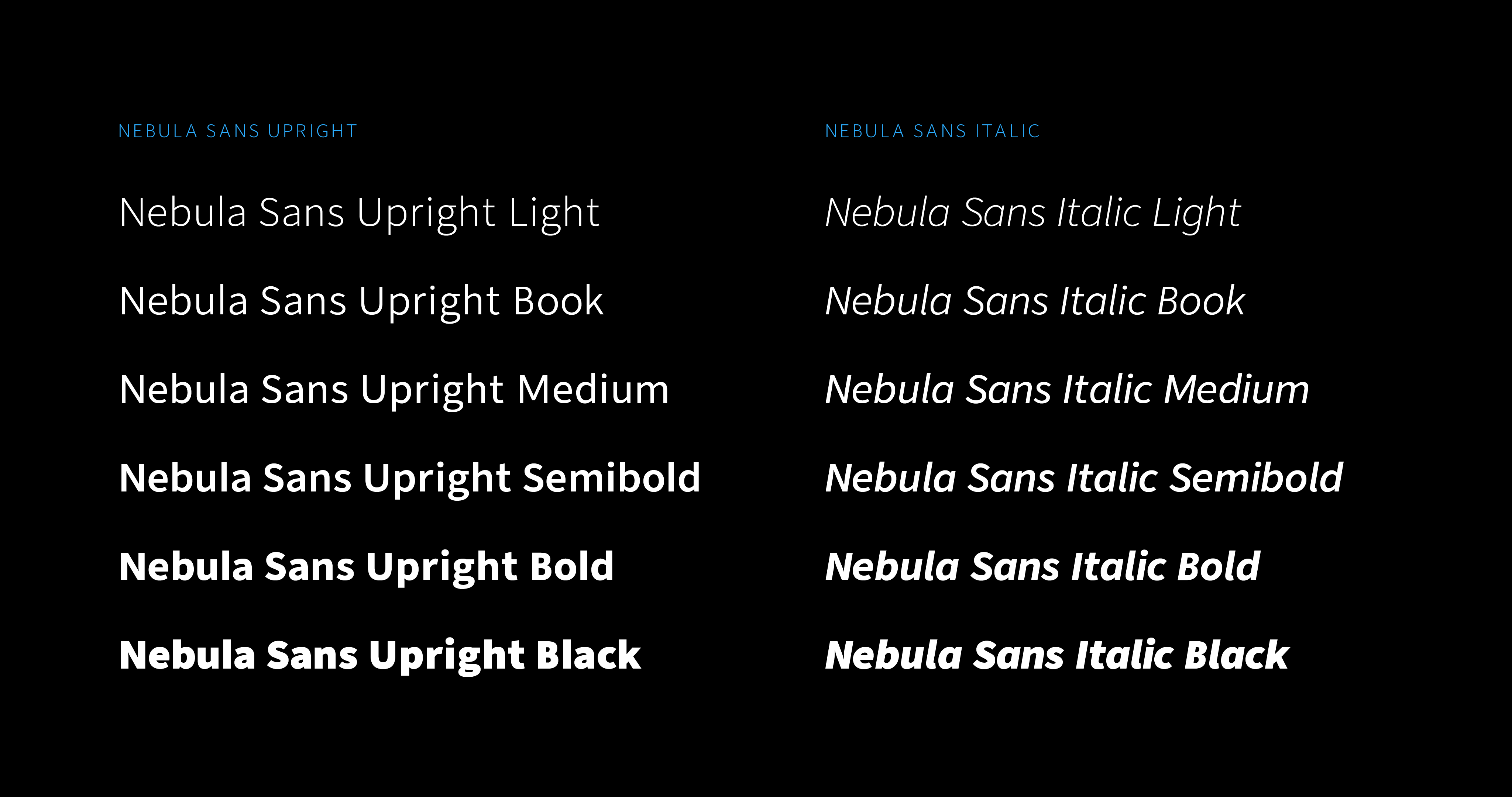 Nebual Sans upright and italic examples.