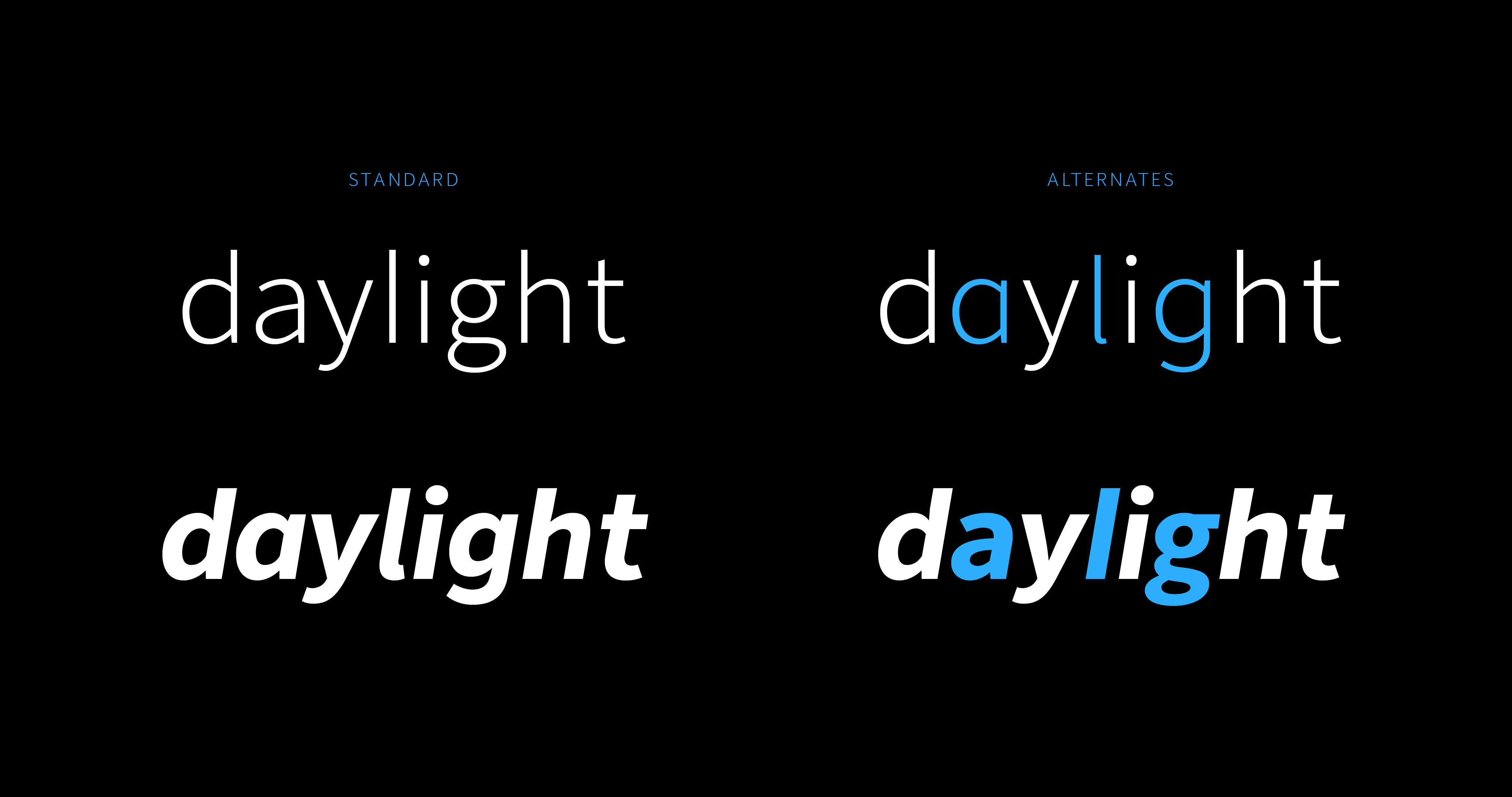 Alternate glyphs for the letters 'A', 'L', and 'G'.