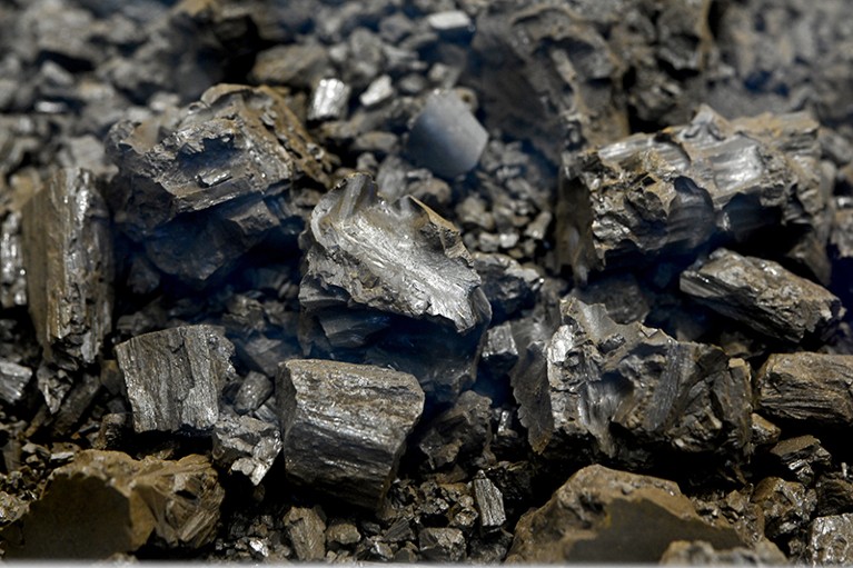 close-up of salt crystals, coloured grey and brown