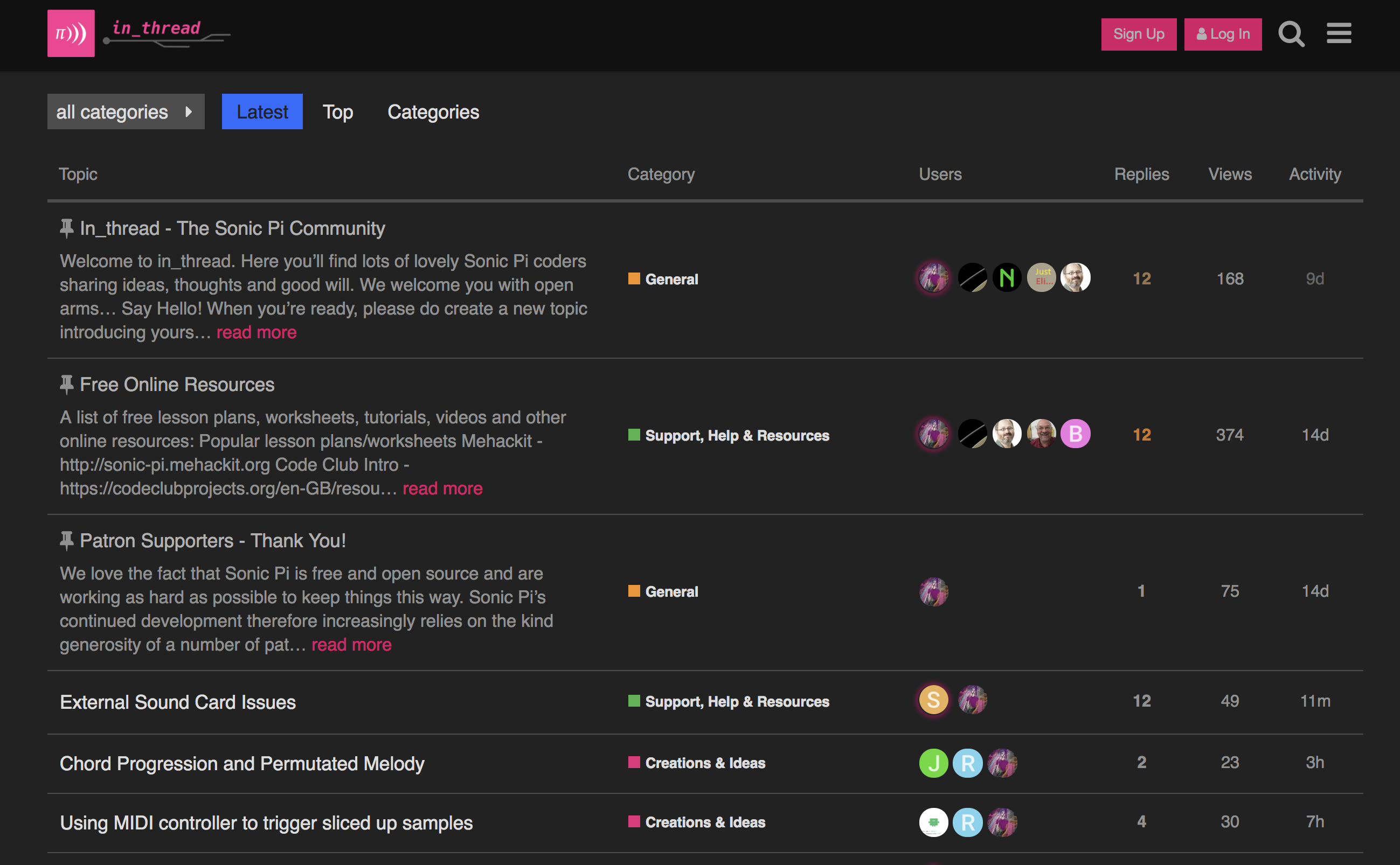Screenshot of the in_thread community forum