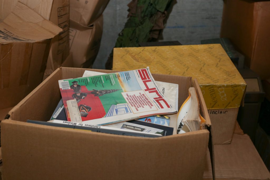Vintage computer agazines in storage.