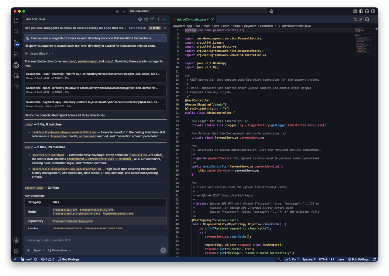 Build with agents interface showing Bob spawning subagents in parallel