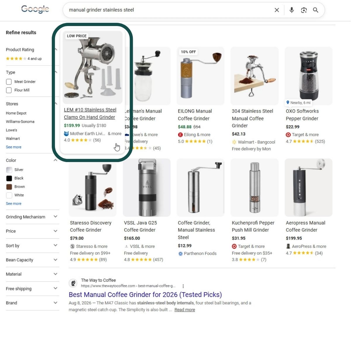 SERP significantly lower price from different seller