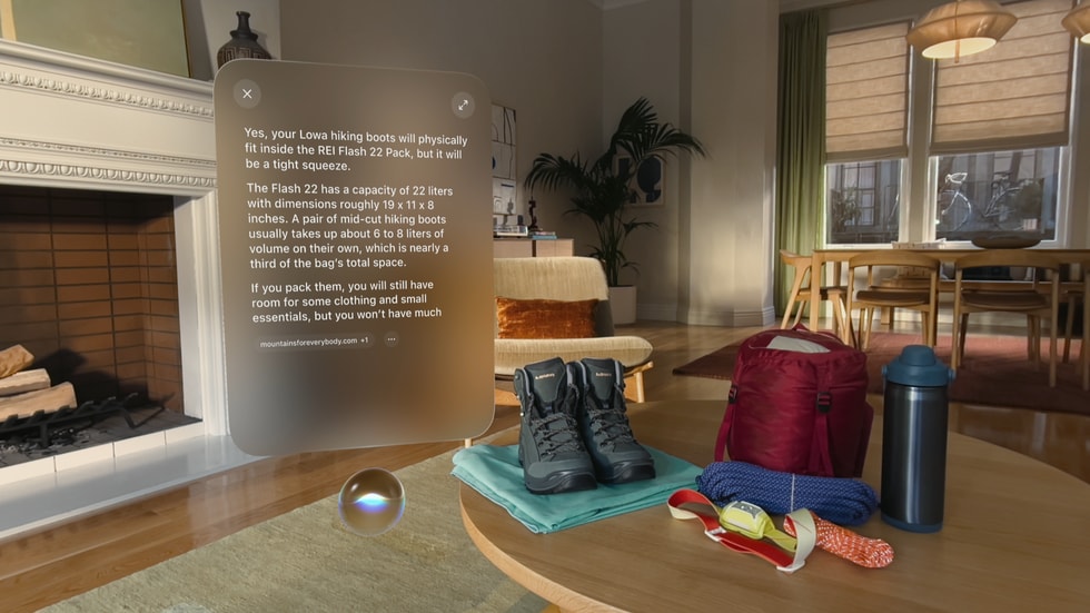 The new Visual Intelligence experience is shown on a user’s Apple Vision Pro.