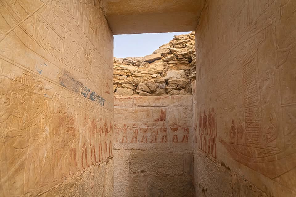 Archaeologists working at Saqqara have uncovered a roughly 4,400-year-old mastaba tomb belonging to a high-ranking Egyptian official and his father. Credit: Egypt’s Ministry of Tourism and Antiquities